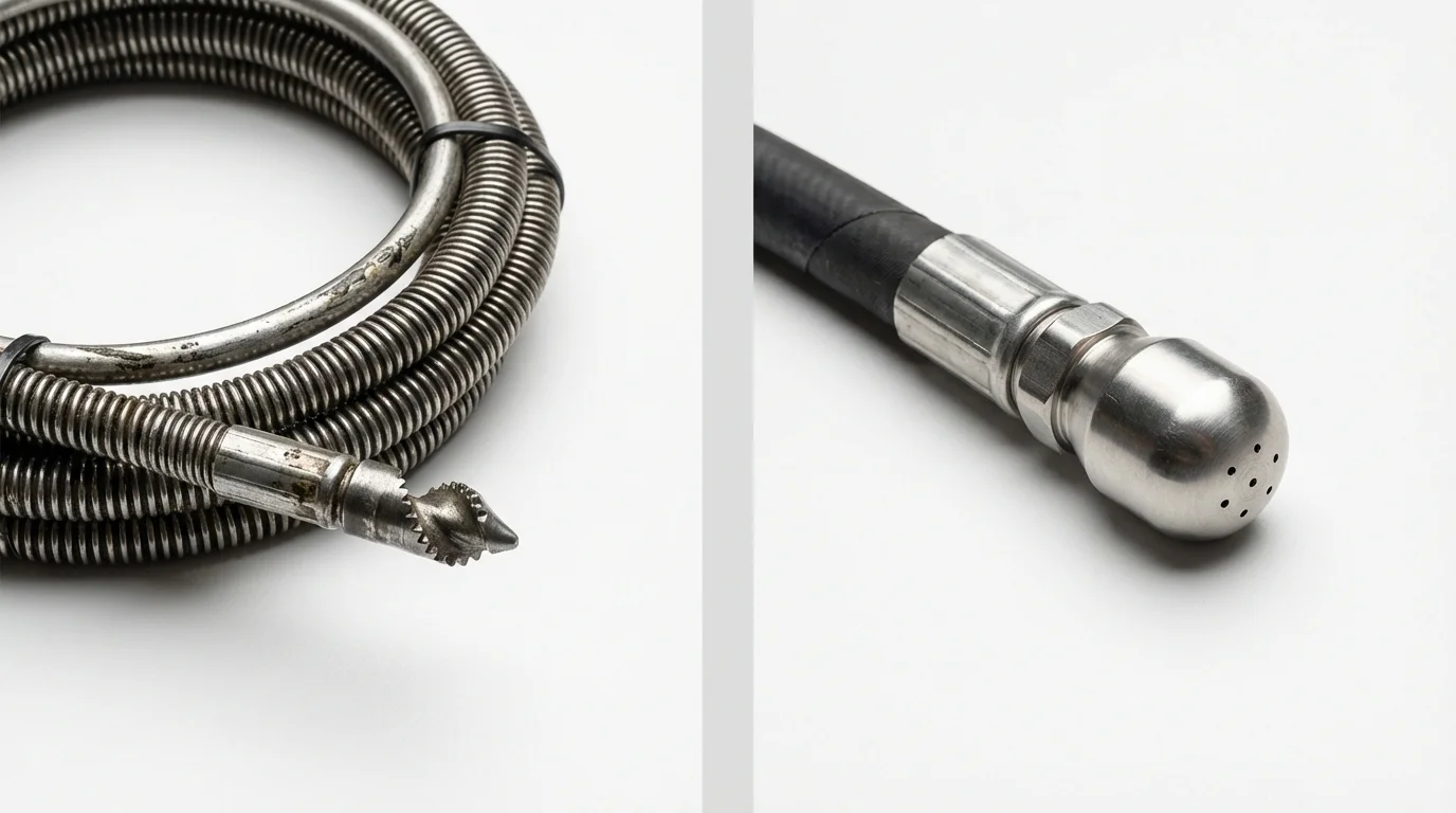 Drain snake cable and hydro jetting nozzle used for drain cleaning in Dayton, IN